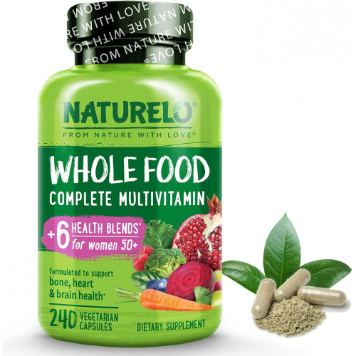 NATURELO Whole Food Multivitamin для жінок 50+ (без заліза) з вітамінами, мінералами та органічними екстрактами - Добавка для жінок після менопаузи старше 50 років - Без ГМО - 240 веганських капсул