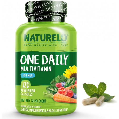 NATURELO Men's Multivitamin - One Daily Multivitamin for Men with Vitamins, Minerals & Organic Whole Foods, Boost Energy & Health, Non-GMO, 120 Vegetarian Capsules