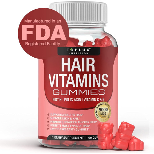 Возможно, вы имели в виду: Hair Vitamins Gummies Supplement – Faster Hair Growth Gummy 5000 mcg Biotin, Folic Acid, Vitamin C & E, Support Stronger & Thicker Hair, Skin, Nails, Non-GMO, for Men Women, 60 Berry Flavored Gummies