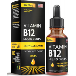 Vitamin B12 Liquid Drops - Vegan B12 Liquid Methylcobalamin Fast-Acting Complex - сублінгвальний B Complex Liquid з вітамінами B2, B3, B6 і B12 - без ГМО, без молочних продуктів, сої та цукру, зі смаком малини, 2 фл. унція