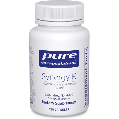 Pure Encapsulations Synergy K - з вітамінами K1, K2 і D3 - Підтримує кістки, кровоносні судини, еластичність судин і використання кальцію* - Включає холекальциферол - Без глютену та без ГМО - 180 капсул