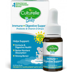 Culturelle Baby Immune & Eighestive Support Probiotic + Dops Vitamin D, помогает поддерживать иммунное здоровье у детей, младенцев и новорожденных 0-12 месяцев, 30-дневное снабжение, без глютена и не-GMO, 9 мл