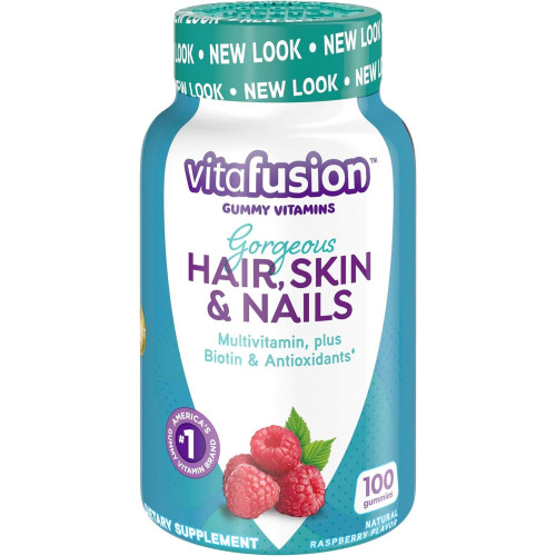 Vitafusion Gorgeous Hair, Skin Nails Multivitamin Gummy Vitamins, а також біотин і антиоксидантні вітаміни CE, Raspberry Flavor, 100 карат (запас на 33 дні), від американського бренду Gummy Vitamin номер один