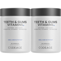 Codeage Teeth & Gums Вітаміни + пероральні пробіотики для порожнини рота - Цільнохарчовий кальцій, колаген, калій, вітамін С, D3, K2, цинк – Полівітамінні добавки для догляду за ротовою порожниною та зубами - 2 упаковки