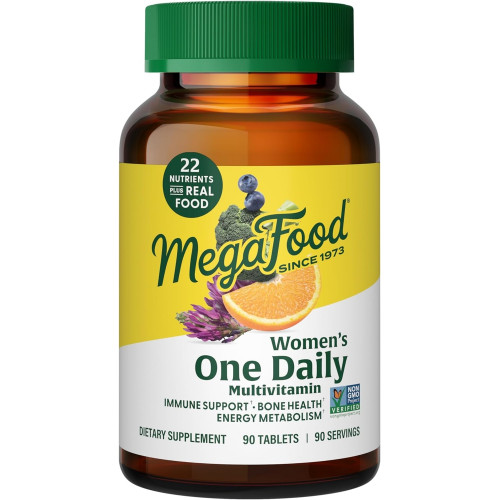 MegaFood Women's One Daily Multivitamin for Women - із залізом, комплексом B, вітаміном C, вітаміном D, біотином тощо - Plus Real Food - Добавка для підтримки імунітету - Здоров'я кісток - Вегетаріанська - 90 вкладок