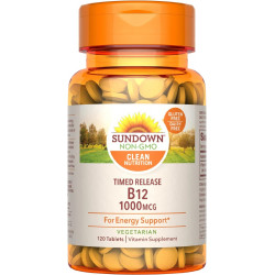 Sundown Timed Release Vitamin B12 1000 мкг, підтримує здоров'я нервової системи та клітинної енергії, 120 таблеток