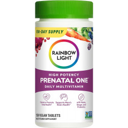 Rainbow Light Prenatal One High Potency Daily Multivitamin з фолатом, імбиром і пробіотиками; Підтримує маму і дитину від зачаття до вигодовування; Vegan, 150 таблеток,* упаковка може відрізнятися