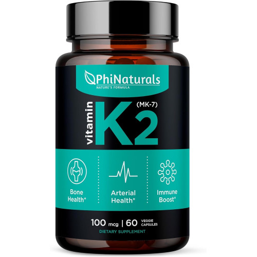 PhiNaturals Vitamin K2 MK7 100 мкг Vegan – [60 штук] – – VIT k-2 MK-7 100 мкг від Natto Supplement K…