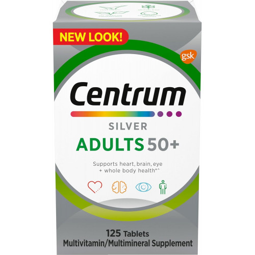 Centrum Silver Multivitamin for Adults 50 Plus, мультивітамінна/мультімінеральна добавка, вітамін D3, вітаміни групи В, без глютену, інгредієнти без ГМО, підтримує пам’ять і пізнання у літніх людей - 125 Ct