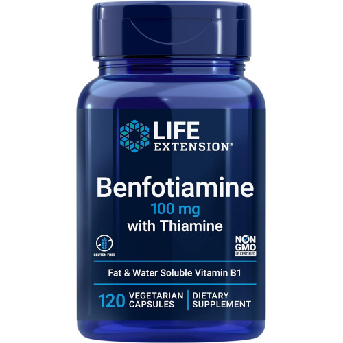 Возможно, вы имели в виду: Life Extension Benfotiamine with Thiamine, Fat or Water Soluble Vitamin B1, Gluten Free, Healthy Metabolism, Non-GMO, Vegetarian, 100 mg, 120 Vegetarian Capsules