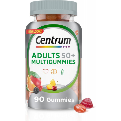 Centrum MultiGummies Жевательные мультивитамины для взрослых 50 Plus, мультивитаминная/мультиминеральная добавка с кальцием, цинком и витаминами B и D, фруктовое ассорти, 90 шт.