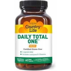 Country Life Daily Total One Мультивитамины, без железа Витаминно-минеральный комплекс One A Day, 60 веганских капсул, сертифицированный безглютеновый, сертифицированный веганский от AVA