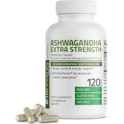 Bronson Ashwagandha Extra Strength Stress and Mood Support with BioPerine - Формула без ГМО, 120 вегетаріанських капсул