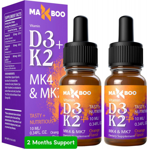 Возможно, вы имели в виду: (2 Packs) Vitamin D3 K2 Drops, Vitamin D3 5000 IU and Vitamin K2 as MK4 and MK7 - Defenses & Faster Absorption, Calcium Supplement for Bones, Teeth and Immune Health, Orange Flavor - 2 Months Support