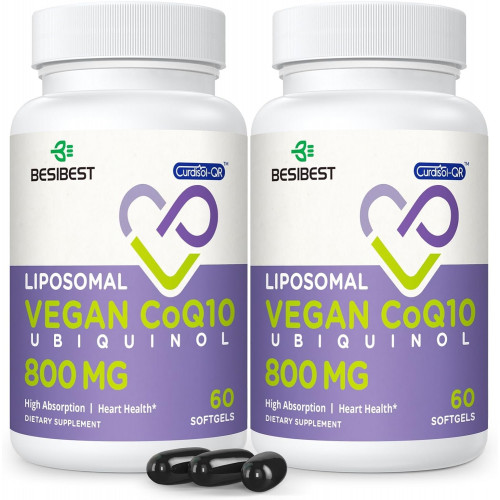 Liposomal Ubiquinol CoQ10 800 MG Softgel, добавка з убіхінолом CoQ10 з високим ступенем поглинання, активний коензим Q10 800 мг, потужний антиоксидант для роботи серця та мозку, виробництва енергії, 120 веганських капсул