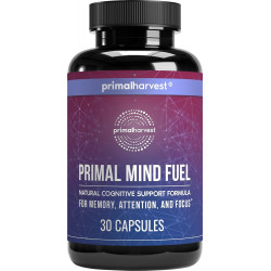 Добавка для мозга от Primal Harvest, Primal Mind Fuel Усилитель мозга для концентрации, энергии, ясности ума и здоровья мозга 30 капсул Ноотропы Добавка для поддержки мозга для мужчин и женщин