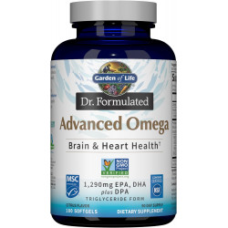 Garden of Life Dr. Formulated Advanced Omega Fish Oil - Lemon, 1290 мг EPA, DHA + DPA у формі тригліцеридів, добавка омега 3 з одного джерела для здоров’я мозку та серця, без ГМО, 180 м’яких капсул