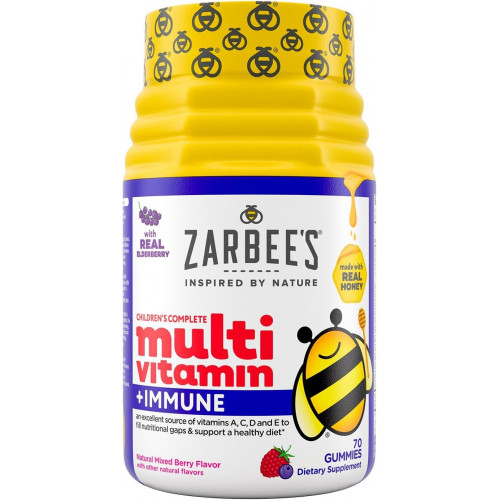 Zarbee's Complete Kids Multivitamin Gummies + Immune Support, Children Vitamins Gummy with Vitamin A, C, D3, E, B6, B12, Folic Acid & Total B-complex, 70 Count