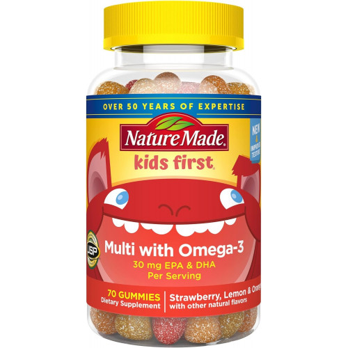 Nature Made First Multivitamin with Omega-3, Vitamins and Minerals for Nutritional Support, 70 Kids Gummies