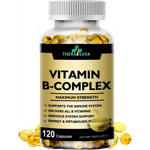 Thera SUVA Max Strength Vitamin B-Complex + CoQ10 + Вітамін C - Доповнення для енергії, підтримки метаболізму, 120 м'яких капсул, 60-денний запас