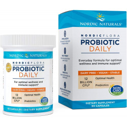 Nordic Naturals Nordic Flora Probiotic Daily — 60 капсул — 4 пробиотических штамма с 12 миллиардами культур — оптимальное самочувствие, иммунная поддержка, здоровье пищеварения — без ГМО, веганский — 30 порций