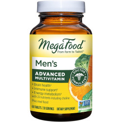 MegaFood Men's Advanced Multivitamin for Men - розроблений лікарем - Холін, вітамін B12, вітамін D, вітамін C і цинк - Здоров'я мозку та підтримка імунітету - Без ГМО - Вегетаріанський - 60 таблеток (30 порцій)