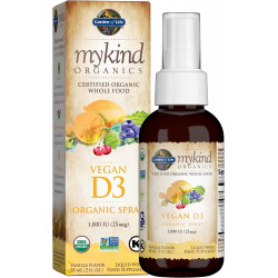 Garden of Life mykind Organics Веганський вітамін D3 для жінок і чоловіків, рідина 1000 МО на розпилення, D3 Plus Omegas - смак ванілі - 125 порцій - 2 рідких цільних унцій цільної їжі Вітамінна добавка D3