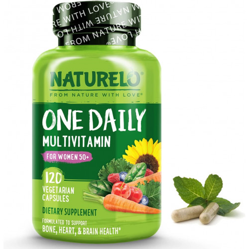 NATURELO One Daily Multivitamin для женщин старше 50 лет (без железа) — Поддержка менопаузы для женщин старше 50 лет — Цельная пищевая добавка — Без ГМО — Без сои — 120 капсул — запас на 4 месяца