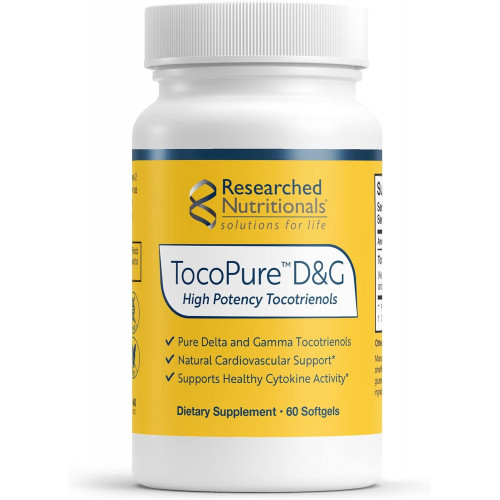 Researched Nutritionals TocoPure D&G — Токотриенолы витамина Е — антиоксидантная добавка для поддержки клеточного, липидного обмена и здоровья сердца — комплекс гамма- и дельта-токотриенолов (60 мягких таблеток)