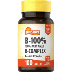 Sundance Vitamin B-Complex 100% добова норма | 100 таблеток | Вегетаріанська добавка без ГМО та глютену