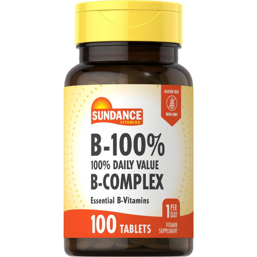 Sundance Vitamin B-Complex 100% добова норма | 100 таблеток | Вегетаріанська добавка без ГМО та глютену