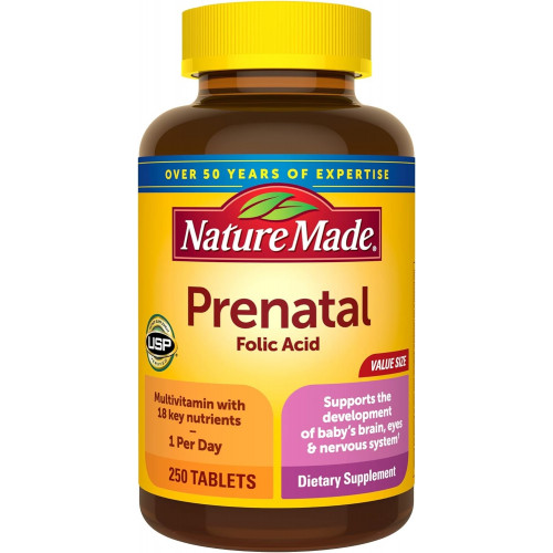 Nature Made Prenatal Multivitamin with Folic Acid, Prenatal Vitamin and Mineral Supplement for Daison Nutrition Support, 250 таблеток, запас на 250 днів