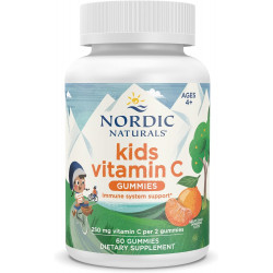 Nordic Naturals Kids Жевательные конфеты с витамином С — Пикантный мандарин — 60 жевательных конфет — Веганская добавка витамина С — Детский иммунитет и антиоксидантная поддержка — 250 мг витамина С на порцию — 30 порций