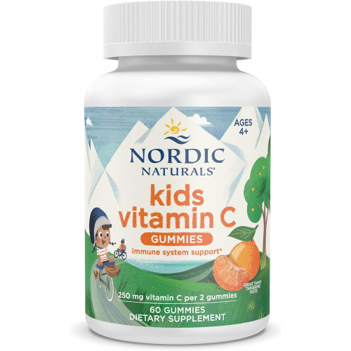 Nordic Naturals Kids Жевательные конфеты с витамином С — Пикантный мандарин — 60 жевательных конфет — Веганская добавка витамина С — Детский иммунитет и антиоксидантная поддержка — 250 мг витамина С на порцию — 30 порций