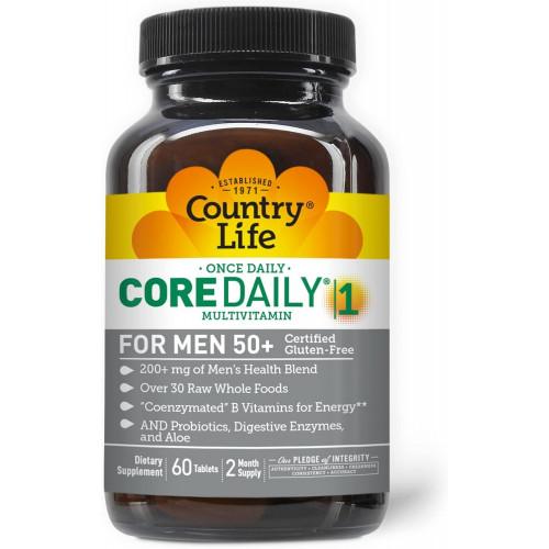 Country Life Core Daily-1 Multivitamin for Men 50+, енергетична підтримка, 60 таблеток, запас на 2 місяці, сертифікований без глютену