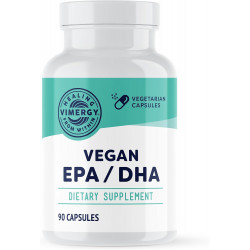 Vimergy Vegan EPA/DHA, 30 порцій – водорості, омега-3 жирні кислоти – альтернатива рослинному риб’ячому жиру з вітаміном Е – підтримує здоров’я серця, мозку та очей – без ГМО, без глютену, без сої, палео (90 штук)