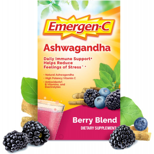 Смесь для приготовления напитка Emergen-C с витамином C Ashwagandha, пищевая добавка для поддержки иммунитета, ягодная смесь - 18 шт.