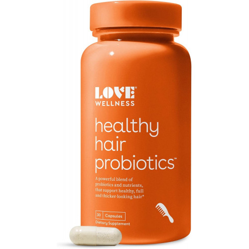 Love Wellness Healthy Hair Probiotics | Підтримуйте ріст волосся завдяки біотину та вітамінам В12 і В6 | Добавка для здорової шкіри голови та більш густого, повного волосся | Безпечний і ефективний | 30 капсул