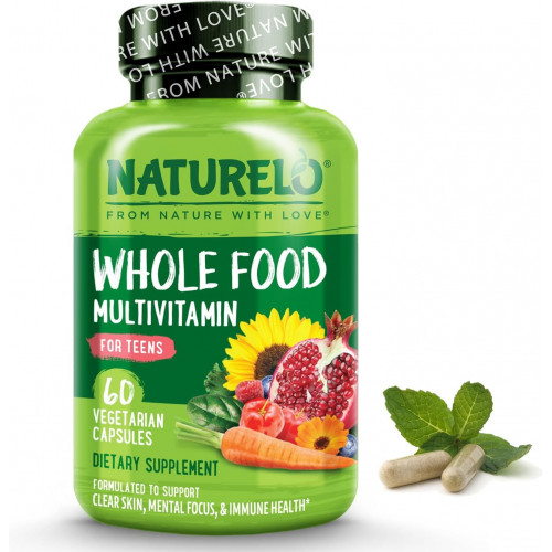 NATURELO Whole Food Multivitamin для подростков — витамины и минералы для мальчиков и девочек-подростков — добавка для активных детей — с органическими цельными продуктами — без ГМО — веганские и вегетарианские — 60 капсул