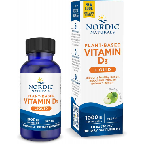 Nordic Naturals Plant-Based Vitamin D3 Liquid - 1 унція - 1000 МО Вітамін D3 - здорові кістки, настрій і функції імунної системи - без ГМО, веганський - 60 порцій