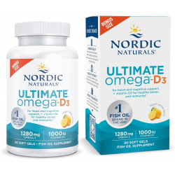 Nordic Naturals Ultimate Omega-D3, со вкусом лимона — 90 мягких таблеток — 1280 мг омега-3 + 1000 МЕ витамина D3 — рыбий жир омега-3 — EPA и DHA — способствует здоровью мозга, сердца, суставов и иммунитета — 45 порций