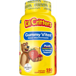 L'il Critters Gummy Vites щодня гум -полівітамін для дітей, вітамін С, D3 для імунної підтримки вишні, полуниця, апельсин, ананаса та чорничні аромати, 190 гум