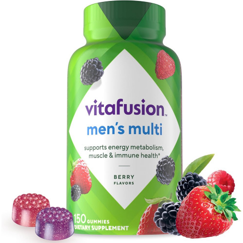 Vitafusion Adult Gummy Vitamins для чоловіків, щоденні мультивітаміни для чоловіків зі смаком ягід з вітамінами A, C, D, E, B6 і B12, Американська марка клейових вітамінів № 1, запас на 75 днів, 150 шт.