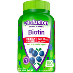 Вітаміни Vitafusion Extra Strength Biotin Gummy, зі смаком ягід, 5000 мкг вітамінів біотину, американський бренд клейових вітамінів номер 1, запас на 50 днів, 100 штук (упаковка може відрізнятися)