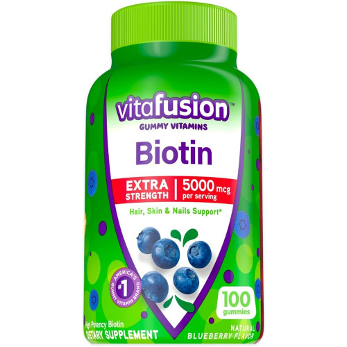 Вітаміни Vitafusion Extra Strength Biotin Gummy, зі смаком ягід, 5000 мкг вітамінів біотину, американський бренд клейових вітамінів номер 1, запас на 50 днів, 100 штук (упаковка може відрізнятися)