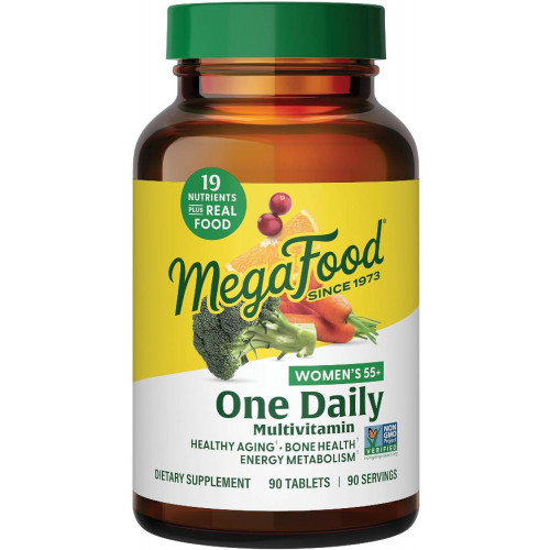 MegaFood Women's 55+ Multivitamin One Daily Multivitamin for Women with Vitamin A, Vitamin C, Vitamin D3 & Vitamin E для оптимальної підтримки старіння - Плюс справжня їжа - Добавка для підтримки імунітету - Вегетаріанська - 90 таблеток