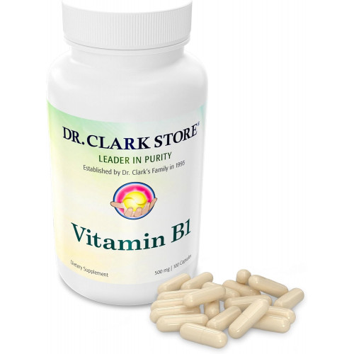 Dr. Clark Vitamin B1 Thiamine 500mg Supplement - Тіамін B1 Supplement для здорової нервової системи та енергетичного обміну, без глютену, без молочних продуктів - 100 желатинових капсул