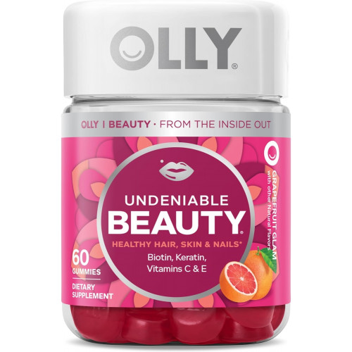 OLLY Undeniable Beauty Gummy, для волос, кожи, ногтей, биотин, витамин С, кератин, жевательная добавка, грейпфрут, запас на 30 дней — 60 шт.