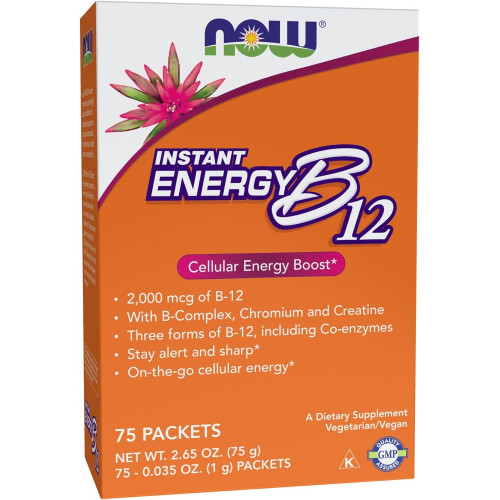 NOW Supplements, Instant Energy B-12 (2000 мкг B-12 в пакете), Cellular Energy Boost*, 75 пакетов