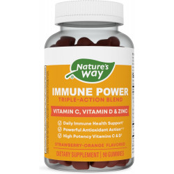 Nature's Way Immune Power, суміш для підтримки імунітету потрійної дії*, вітаміни C і D, цинк, полунично-апельсиновий смак, 90 цукерок